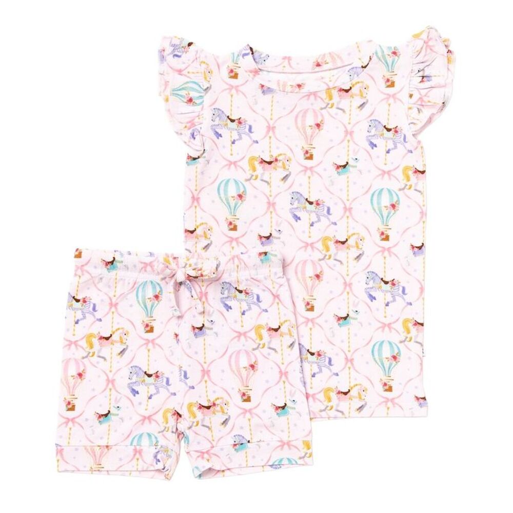 Bums & Roses Girls  Carousel Wishes Cap Sleeve Shirt & Short, Multicolor
